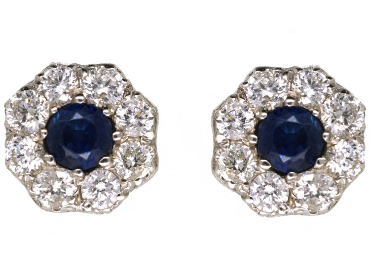 18ct White Gold Sapphire & Diamond Cluster Earrings