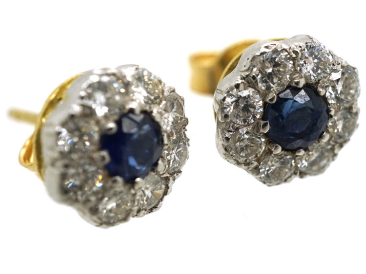 18ct White Gold Sapphire & Diamond Cluster Earrings