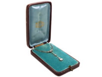 Art Deco Platinum & Diamond Drop Necklace in Original Case