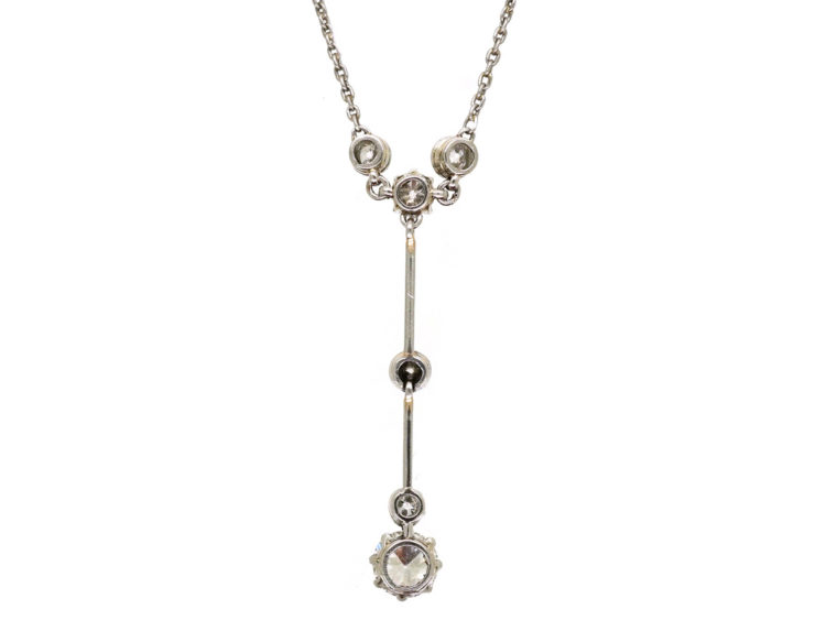 Art Deco Platinum & Diamond Drop Necklace in Original Case