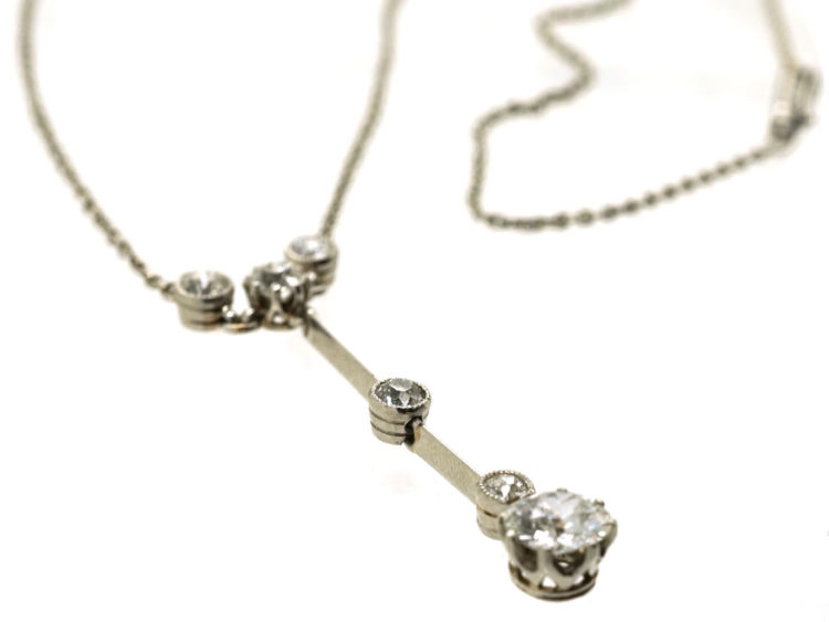 Art Deco Platinum & Diamond Drop Necklace in Original Case