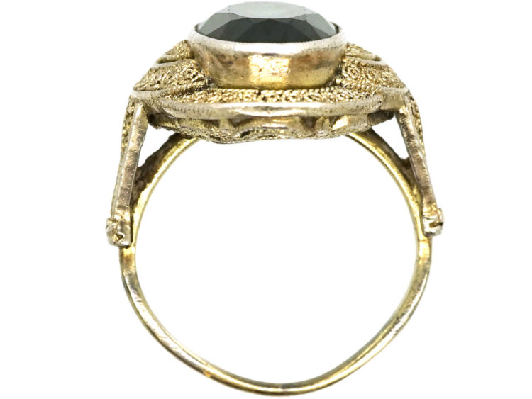 Art Deco Silver Gilt & Green Paste Ring Attributed to Theodor Fahrner