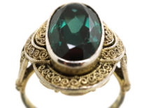 Art Deco Silver Gilt & Green Paste Ring Attributed to Theodor Fahrner