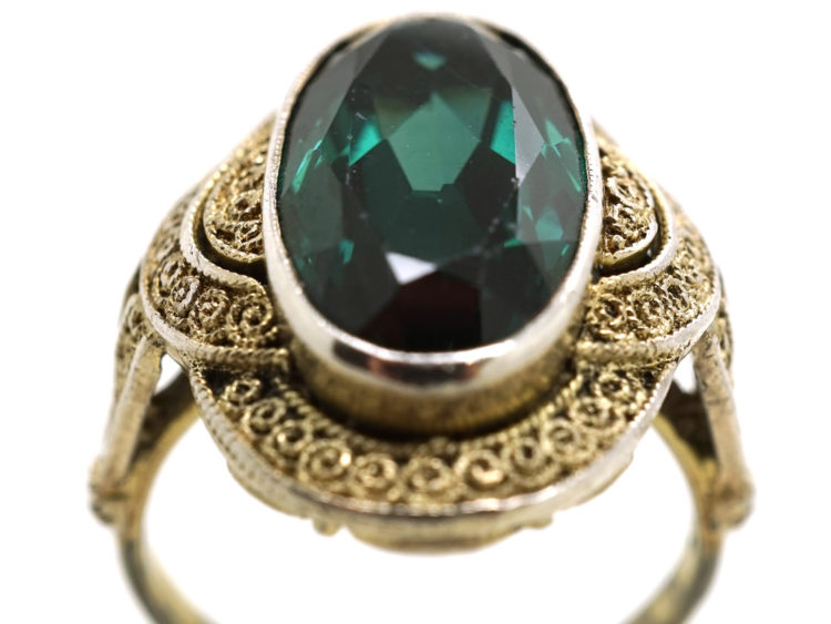 Art Deco Silver Gilt & Green Paste Ring Attributed to Theodor Fahrner