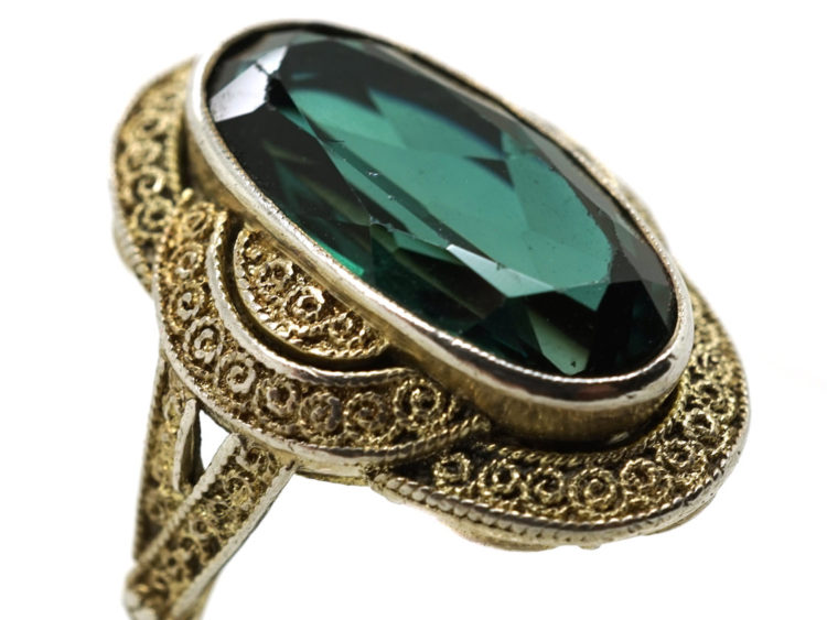 Art Deco Silver Gilt & Green Paste Ring Attributed to Theodor Fahrner