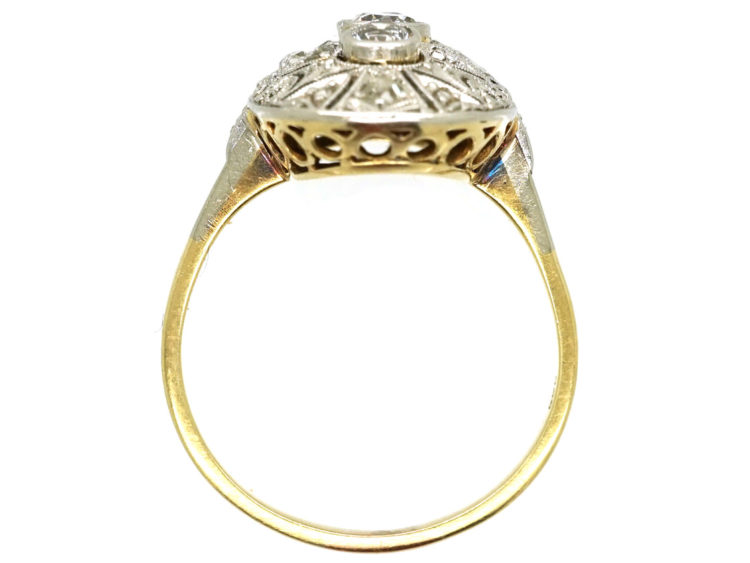 Art Deco 14ct Gold & Platinum Oval Diamond Set Ring
