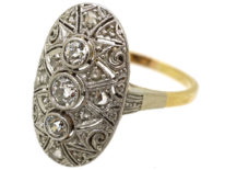 Art Deco 14ct Gold & Platinum Oval Diamond Set Ring