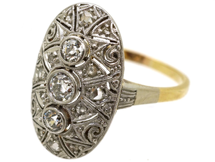Art Deco 14ct Gold & Platinum Oval Diamond Set Ring
