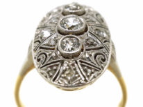Art Deco 14ct Gold & Platinum Oval Diamond Set Ring