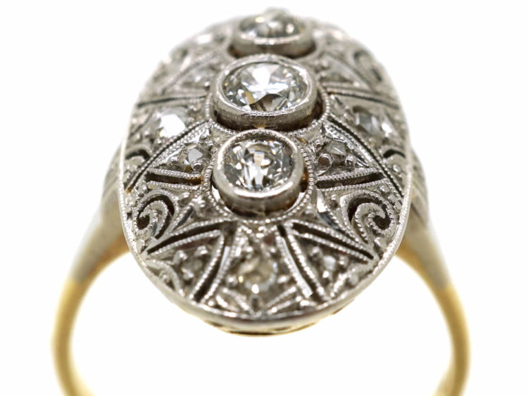 Art Deco 14ct Gold & Platinum Oval Diamond Set Ring