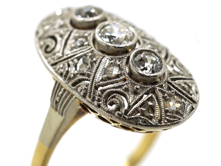 Art Deco 14ct Gold & Platinum Oval Diamond Set Ring