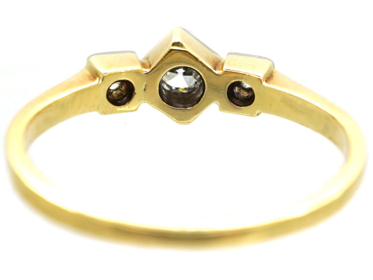 Art Deco 18ct Gold, Platinum & Three Stone Diamond Ring