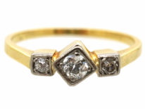 Art Deco 18ct Gold, Platinum & Three Stone Diamond Ring