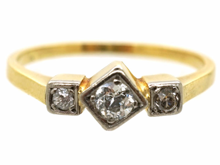 Art Deco 18ct Gold, Platinum & Three Stone Diamond Ring