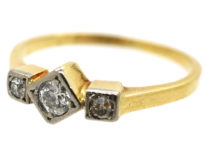 Art Deco 18ct Gold, Platinum & Three Stone Diamond Ring