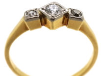 Art Deco 18ct Gold, Platinum & Three Stone Diamond Ring