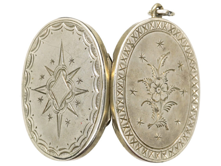 Victorian Oval Silver Engraved Locket