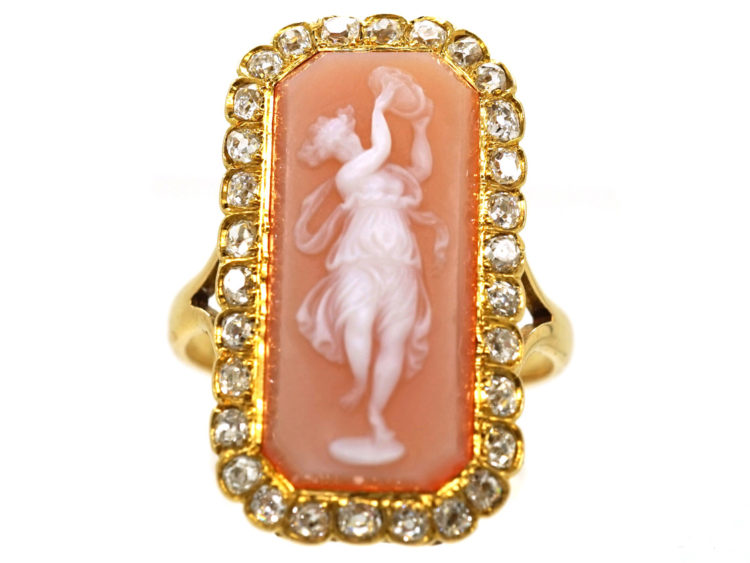Victorian Diamond & Carved Carnelian Ring of a Dancing Muse