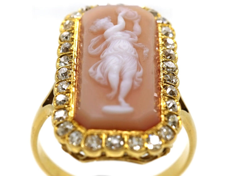 Victorian Diamond & Carved Carnelian Ring of a Dancing Muse