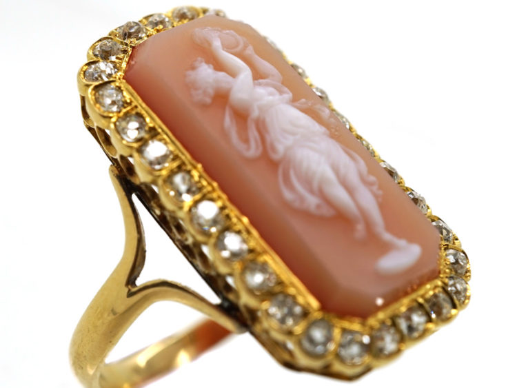 Victorian Diamond & Carved Carnelian Ring of a Dancing Muse