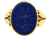 14ct Gold & Lapis Signet Ring With Intaglio of Crest