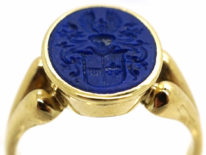 14ct Gold & Lapis Signet Ring With Intaglio of Crest