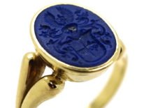 14ct Gold & Lapis Signet Ring With Intaglio of Crest