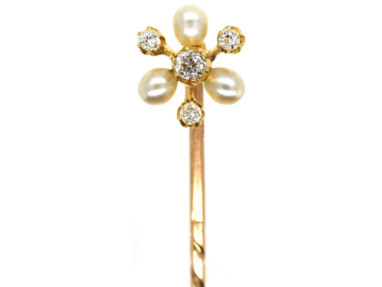 Edwardian Natural Pearl & Diamond Tie Pin