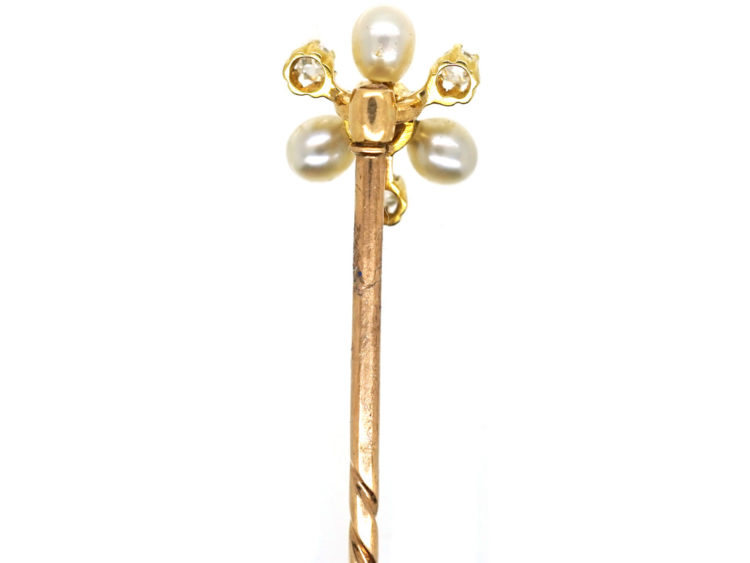 Edwardian Natural Pearl & Diamond Tie Pin