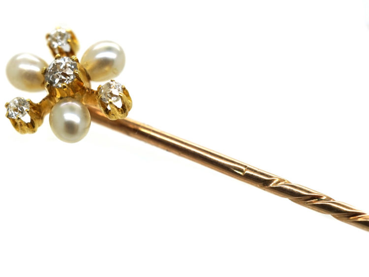 Edwardian Natural Pearl & Diamond Tie Pin