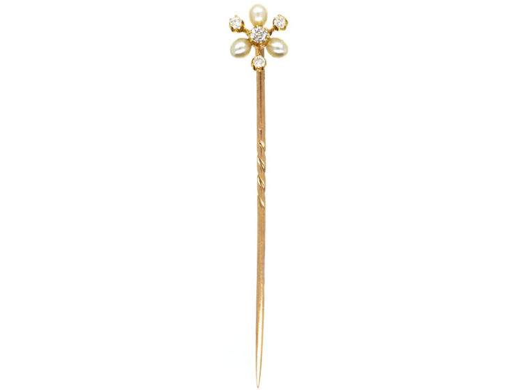 Edwardian Natural Pearl & Diamond Tie Pin