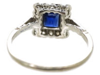 Art Deco 18ct White Gold, Platinum, Sapphire & Diamond Square Ring