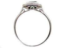 Art Deco 18ct White Gold, Emerald & Diamond Rectangular Ring