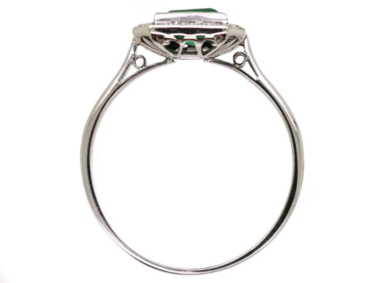 Art Deco 18ct White Gold, Emerald & Diamond Rectangular Ring