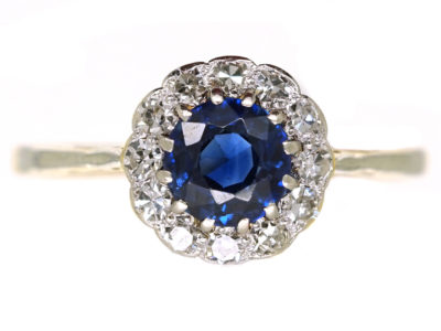 Edwardian 18ct Gold, Platinum & Sapphire & Diamond Cluster Ring
