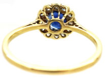 Edwardian 18ct Gold, Platinum & Sapphire & Diamond Cluster Ring