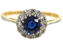 Edwardian 18ct Gold, Platinum & Sapphire & Diamond Cluster Ring
