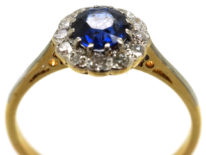 Edwardian 18ct Gold, Platinum & Sapphire & Diamond Cluster Ring