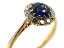 Edwardian 18ct Gold, Platinum & Sapphire & Diamond Cluster Ring