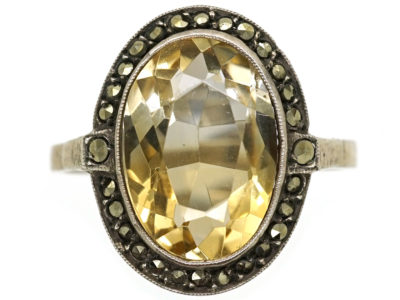 Silver, Marcasite & Citrine Oval Ring