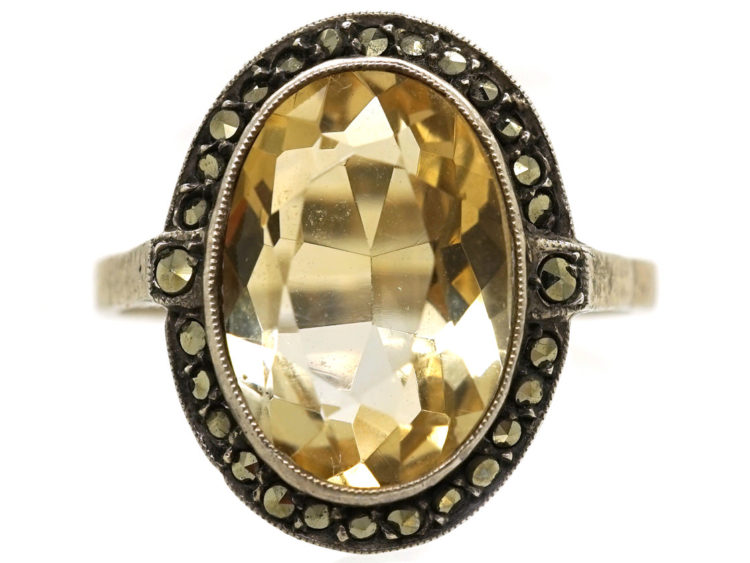 Silver, Marcasite & Citrine Oval Ring