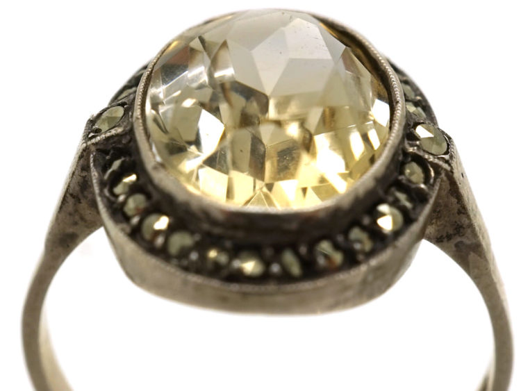 Silver, Marcasite & Citrine Oval Ring