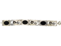 Silver & Onyx Bracelet With Flower Motif