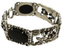 Silver & Onyx Bracelet With Flower Motif