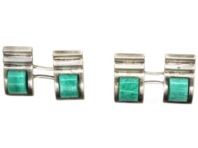 Art Deco Silver & Amazonite Cufflinks