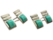 Art Deco Silver & Amazonite Cufflinks