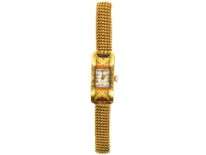Art Deco 18ct Gold & Enamel Watch on Mesh Strap