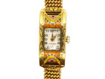 Art Deco 18ct Gold & Enamel Watch on Mesh Strap