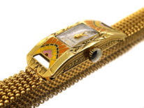 Art Deco 18ct Gold & Enamel Watch on Mesh Strap