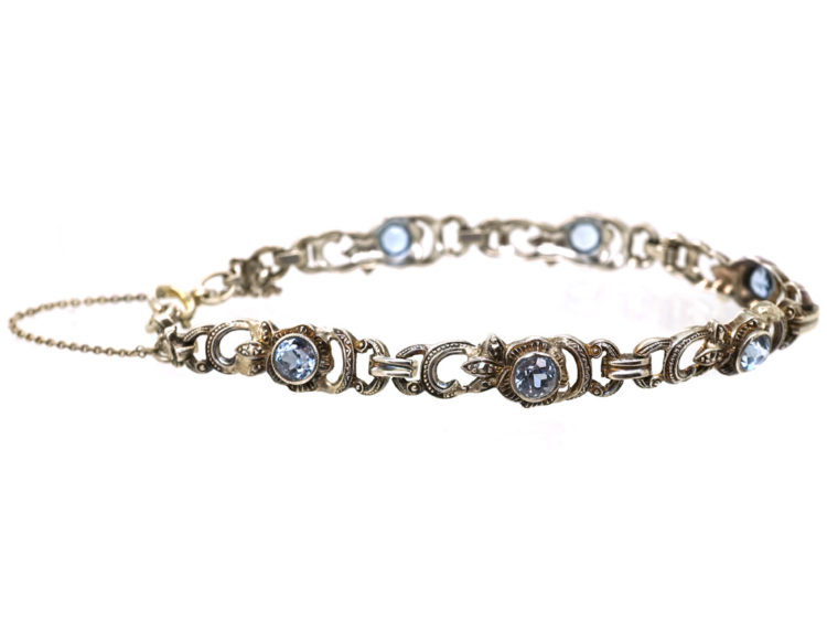 Art Deco Silver & Synthetic Blue Spinel Bracelet